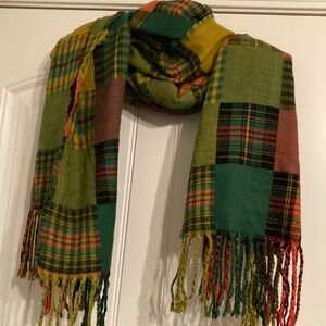 Colorful long length scarf wrap.